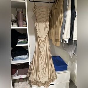 La Femme Gold Open Back Maxi Dress